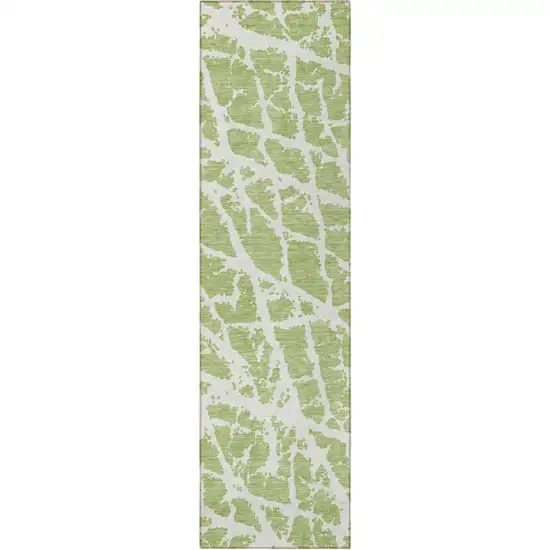 8' Runner Green and White Abstract Washable Non Skid Indoor Outdoor Runner Rug Photo 4