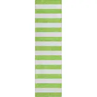 Photo of 8' Runner Green and White Striped Washable Non Skid Indoor Outdoor Runner Rug