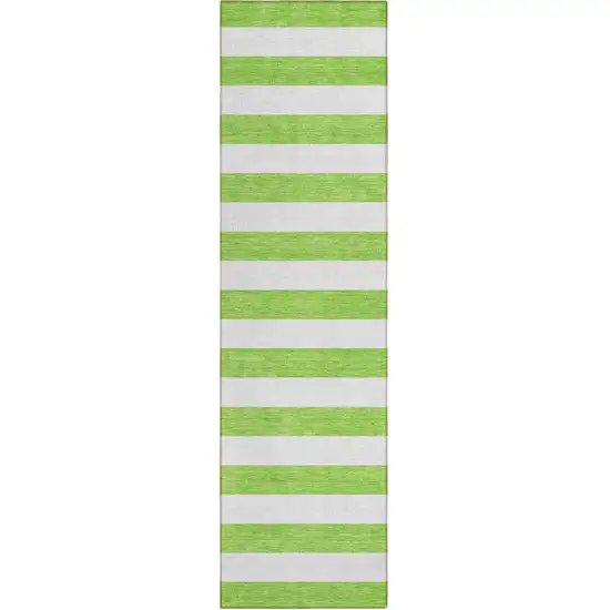 8' Runner Green and White Striped Washable Non Skid Indoor Outdoor Runner Rug Photo 1