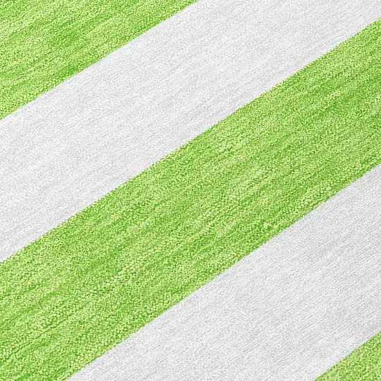 8' Runner Green and White Striped Washable Non Skid Indoor Outdoor Runner Rug Photo 9