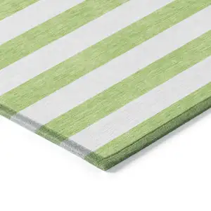 Photo of 8' Runner Green and White Striped Washable Non Skid Indoor Outdoor Runner Rug