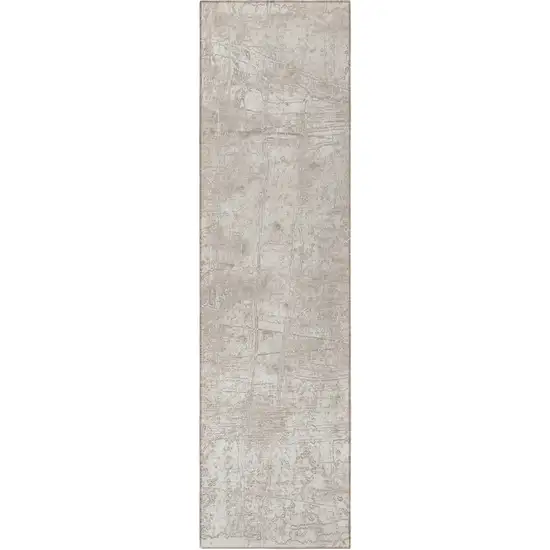 Ivory Abstract Washable Non Skid Indoor Outdoor Runner Rug Photo 4