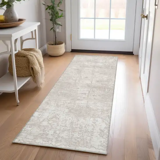 8' Runner Ivory Abstract Washable Non Skid Indoor Outdoor Runner Rug Photo 9