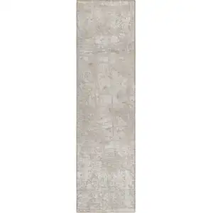 Photo of 8' Runner Ivory Abstract Washable Non Skid Indoor Outdoor Runner Rug