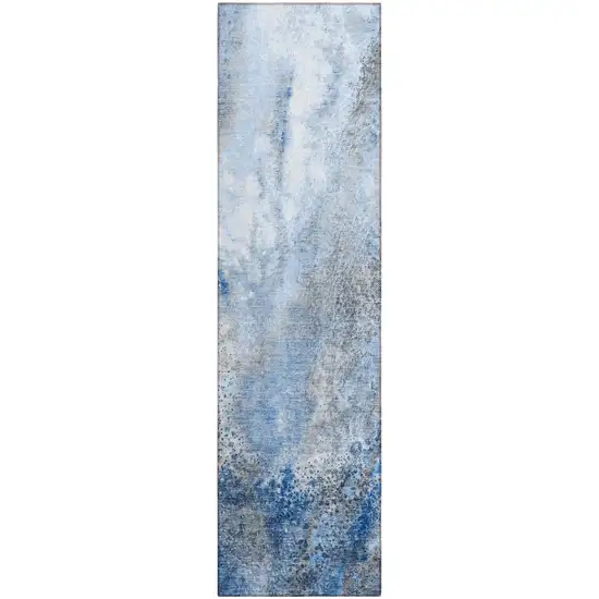 8' Runner Ivory Blue and Gray Abstract Washable Non Skid Indoor Outdoor Runner Rug Photo 2