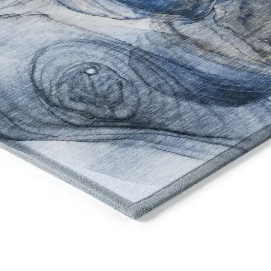 Ivory Blue and Gray Abstract Washable Non Skid Indoor Outdoor Runner Rug Photo 7