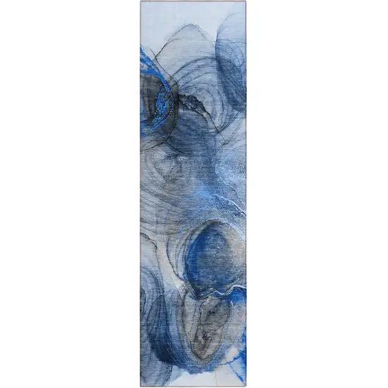 Ivory Blue and Gray Abstract Washable Non Skid Indoor Outdoor Runner Rug Photo 2