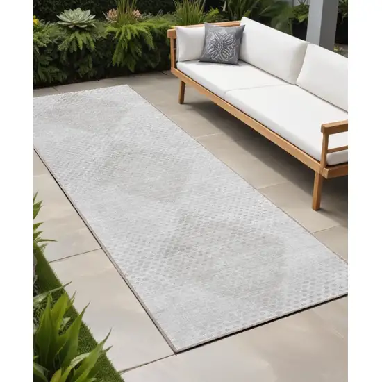 8' Runner Ivory Geometric Washable Non Skid Indoor Outdoor Runner Rug Photo 1