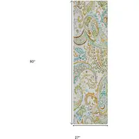 Photo of 8' Runner Ivory and Gold Paisley Washable Non Skid Indoor Outdoor Runner Rug