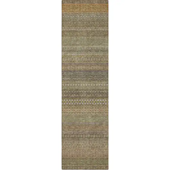 8' Runner Khaki Striped Washable Non Skid Indoor Outdoor Runner Rug Photo 2