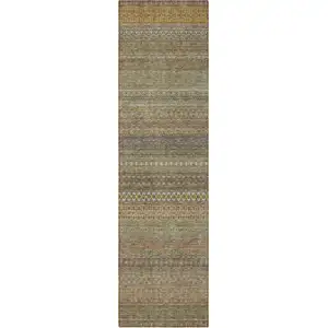 Photo of 8' Runner Khaki Striped Washable Non Skid Indoor Outdoor Runner Rug