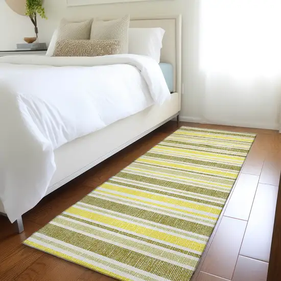 Khaki Yellow and Gray Striped Washable Non Skid Indoor Outdoor Runner Rug Photo 7