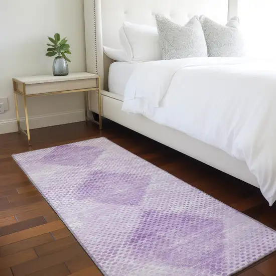 8' Runner Lavender Geometric Washable Non Skid Indoor Outdoor Runner Rug Photo 9