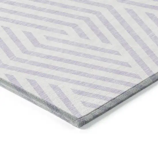 8' Runner Lavender and Ivory Geometric Washable Non Skid Indoor Outdoor Runner Rug Photo 7