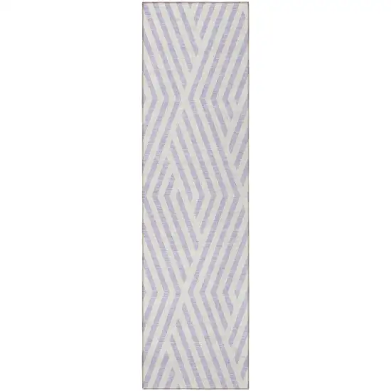 Lavender and Ivory Geometric Washable Non Skid Indoor Outdoor Runner Rug Photo 4