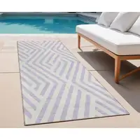 Photo of 8' Runner Lavender and Ivory Geometric Washable Non Skid Indoor Outdoor Runner Rug