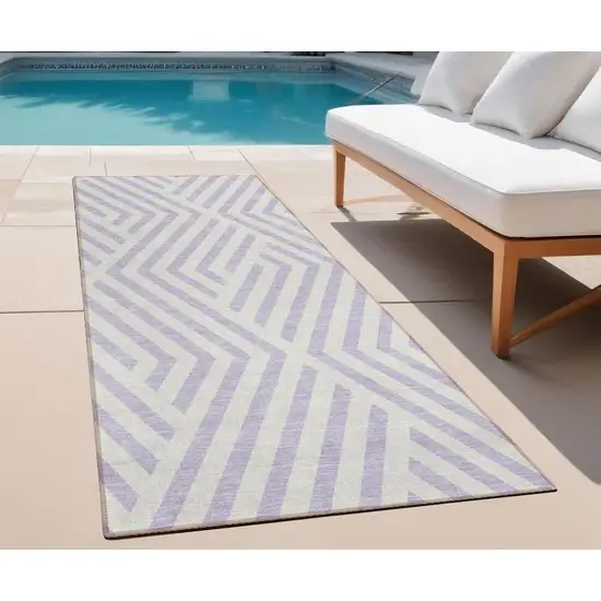 8' Runner Lavender and Ivory Geometric Washable Non Skid Indoor Outdoor Runner Rug Photo 1