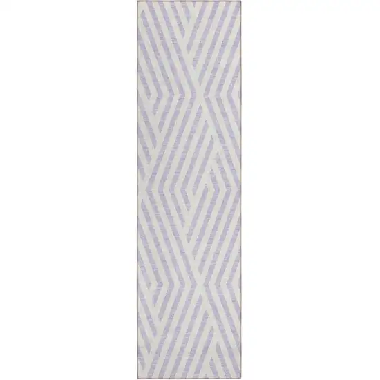 8' Runner Lavender and Ivory Geometric Washable Non Skid Indoor Outdoor Runner Rug Photo 2