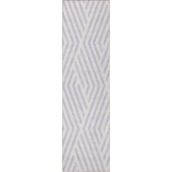 8' Runner Lavender and Ivory Geometric Washable Non Skid Indoor Outdoor Runner Rug Photo 5