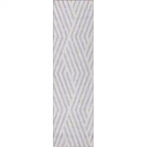 Photo of 8' Runner Lavender and Ivory Geometric Washable Non Skid Indoor Outdoor Runner Rug