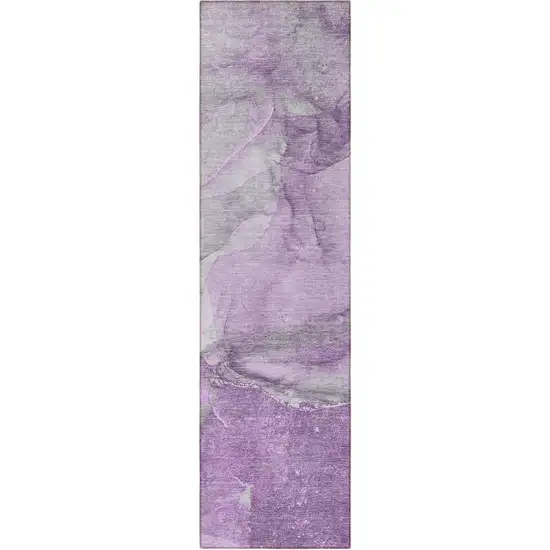 8' Runner Lilac Abstract Washable Non Skid Indoor Outdoor Runner Rug Photo 5