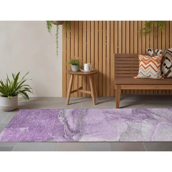 Lilac Abstract Washable Non Skid Indoor Outdoor Runner Rug Photo 1