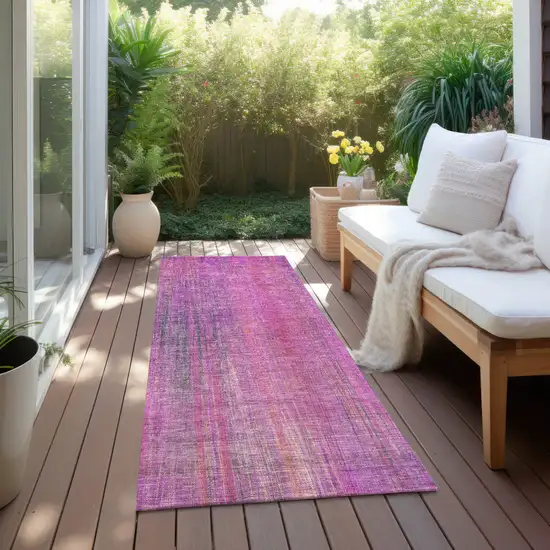 8' Runner Lilac Striped Washable Non Skid Indoor Outdoor Runner Rug Photo 8