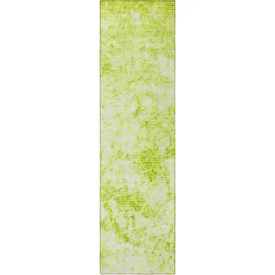 Lime Green Abstract Washable Non Skid Indoor Outdoor Runner Rug Photo 4