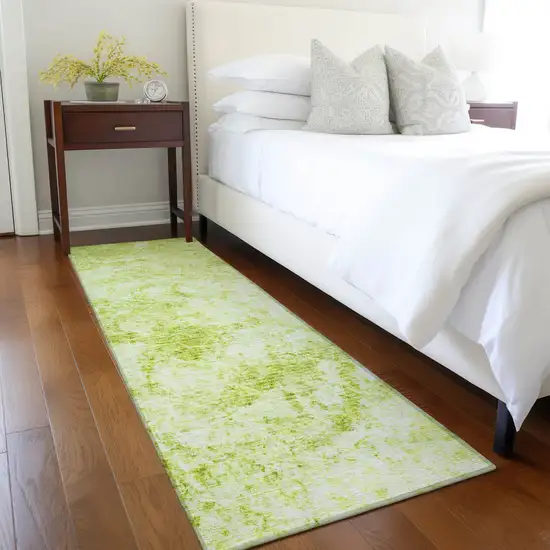 Lime Green Abstract Washable Non Skid Indoor Outdoor Runner Rug Photo 9