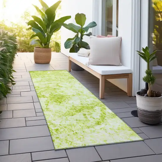 Lime Green Abstract Washable Non Skid Indoor Outdoor Runner Rug Photo 8