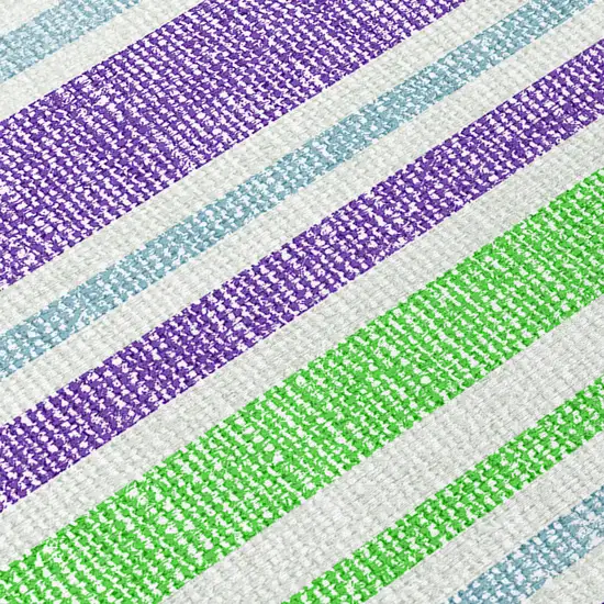 Green Purple and Blue Striped Washable Non Skid Indoor Outdoor Runner Rug Photo 7