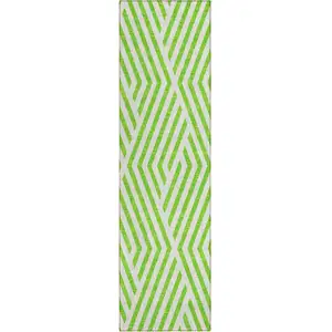 Photo of 8' Runner Lime Green and White Geometric Washable Non Skid Indoor Outdoor Runner Rug