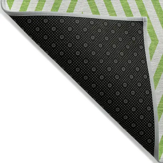 8' Runner Lime Green and White Geometric Washable Non Skid Indoor Outdoor Runner Rug Photo 6