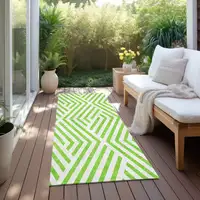 Photo of 8' Runner Lime Green and White Geometric Washable Non Skid Indoor Outdoor Runner Rug