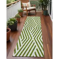 Photo of 8' Runner Lime Green and White Geometric Washable Non Skid Indoor Outdoor Runner Rug