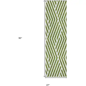 Photo of 8' Runner Lime Green and White Geometric Washable Non Skid Indoor Outdoor Runner Rug