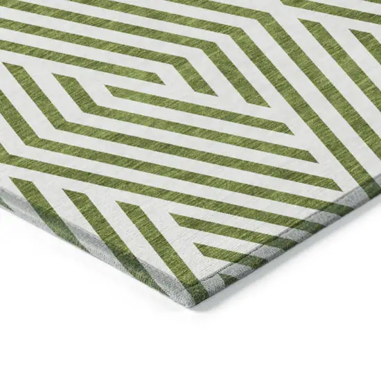 Lime Green and White Geometric Washable Non Skid Indoor Outdoor Runner Rug Photo 7