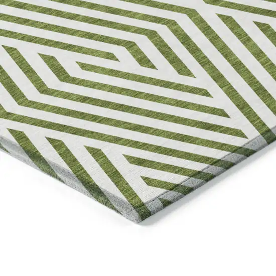 8' Runner Lime Green and White Geometric Washable Non Skid Indoor Outdoor Runner Rug Photo 7