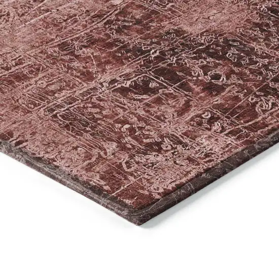 8' Runner Merlot Abstract Washable Non Skid Indoor Outdoor Runner Rug Photo 7