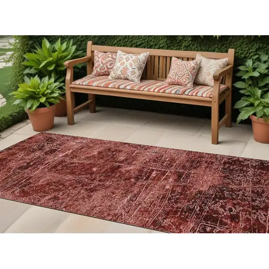 8' Runner Merlot Abstract Washable Non Skid Indoor Outdoor Runner Rug Photo 1