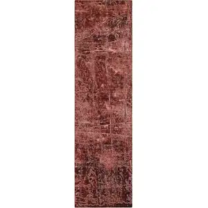 Photo of 8' Runner Merlot Abstract Washable Non Skid Indoor Outdoor Runner Rug