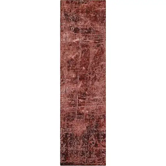 8' Runner Merlot Abstract Washable Non Skid Indoor Outdoor Runner Rug Photo 5