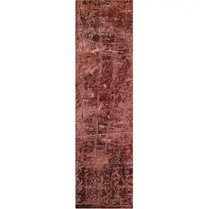 Photo of 8' Runner Merlot Abstract Washable Non Skid Indoor Outdoor Runner Rug