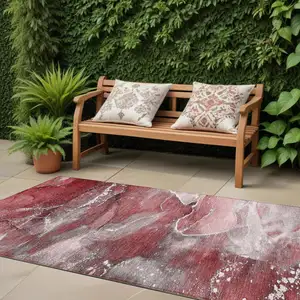 Photo of 8' Runner Merlot Abstract Washable Non Skid Indoor Outdoor Runner Rug