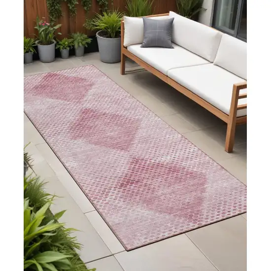 8' Runner Merlot Geometric Washable Non Skid Indoor Outdoor Runner Rug Photo 1