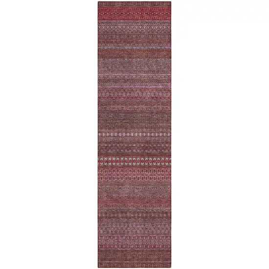 Merlot Striped Washable Indoor Outdoor Runner Rug Photo 2