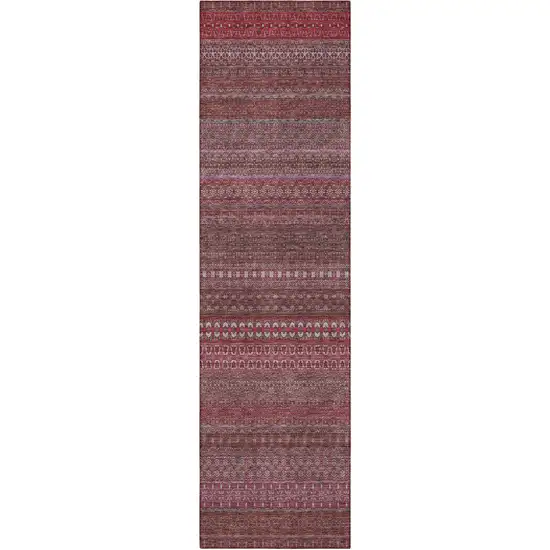 8' Runner Merlot Striped Washable Non Skid Indoor Outdoor Runner Rug Photo 3