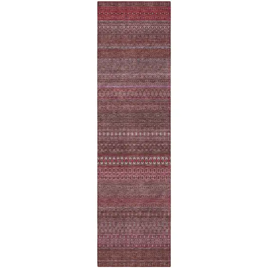 Merlot Striped Washable Indoor Outdoor Runner Rug Photo 5