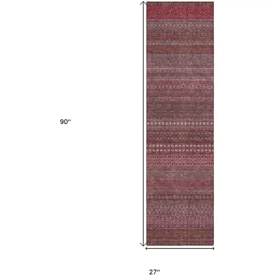 Merlot Striped Washable Indoor Outdoor Runner Rug Photo 3