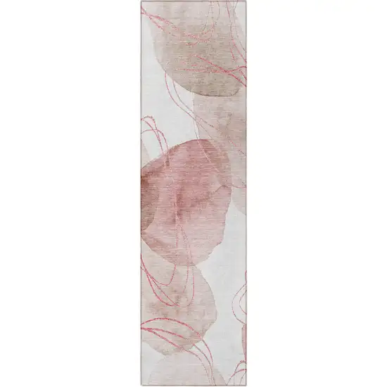 8' Runner Merlot and Ivory Abstract Washable Non Skid Indoor Outdoor Runner Rug Photo 4